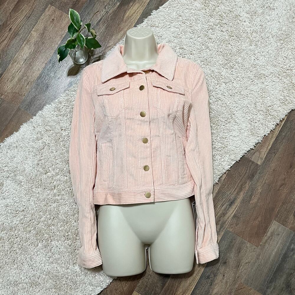 LOFT Small Retro Pastel Pink Super Soft Corduroy Button Front Trucker Jacket